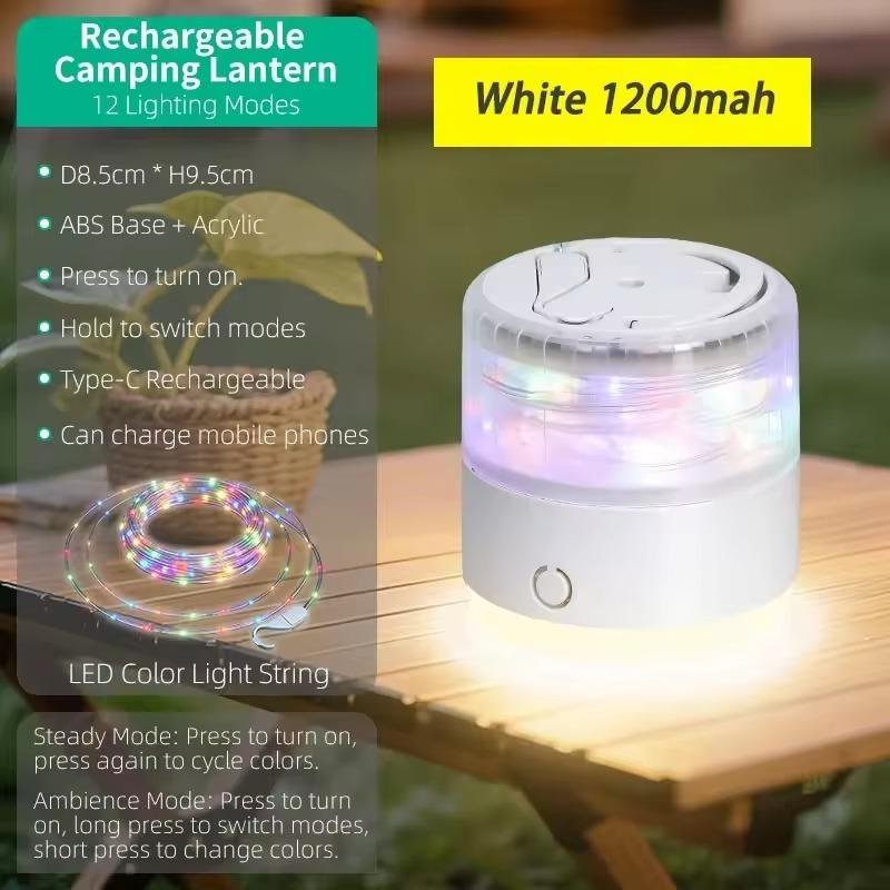 Retractable Camping String Lights 10M, 12 Lighting Modes 1200mAh USB Rechargeable Portable Outdoor Fairy Lamp