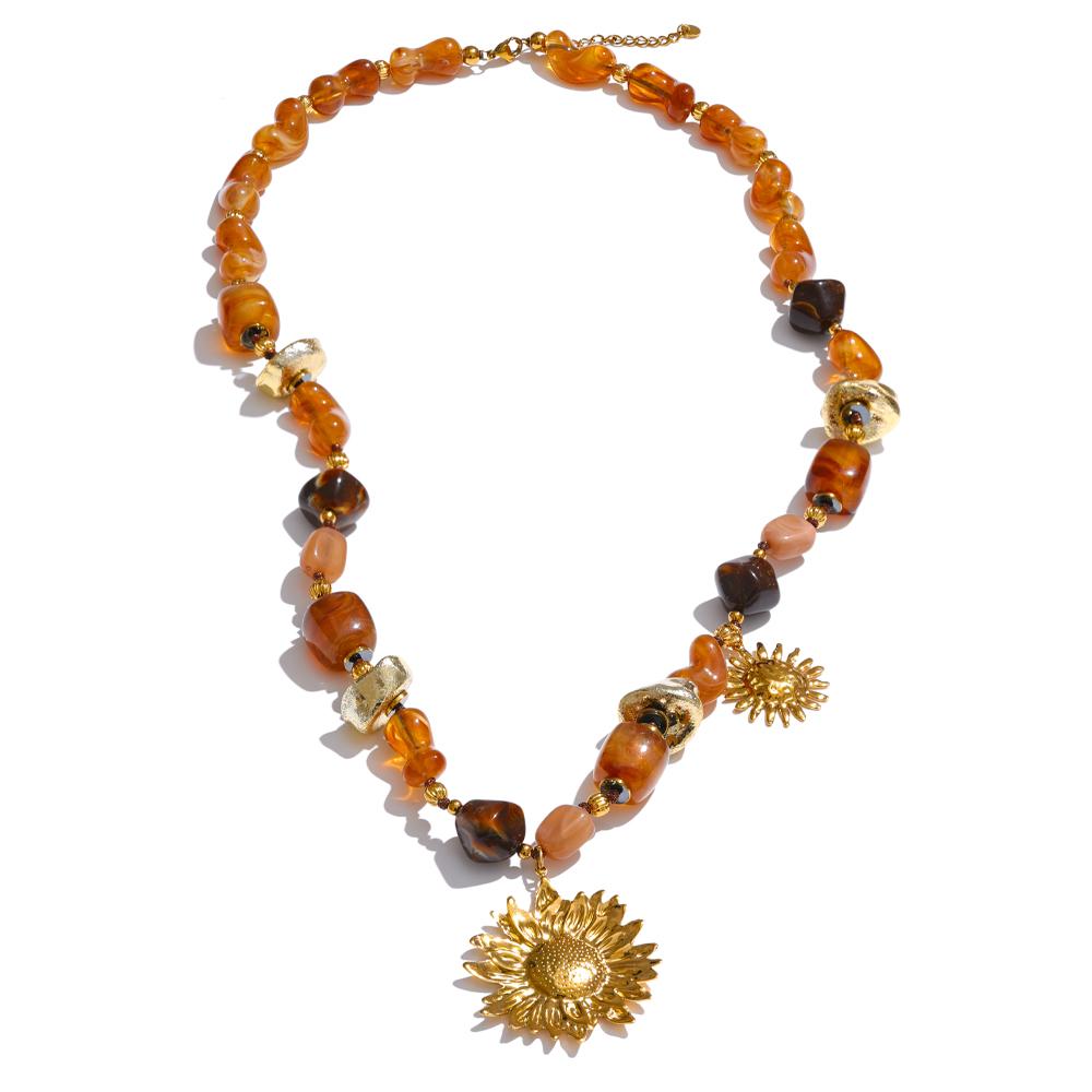 Eetit 76+6cm Acrylic Plastic Beads Chain Sunflower Pendant Long Necklace Stainless Steel Handmade Charm Jewelry Wholesale 2025