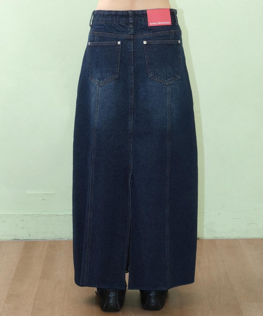 AMES-WORLDWIDE Curved Line Denim Long Skirt Blue