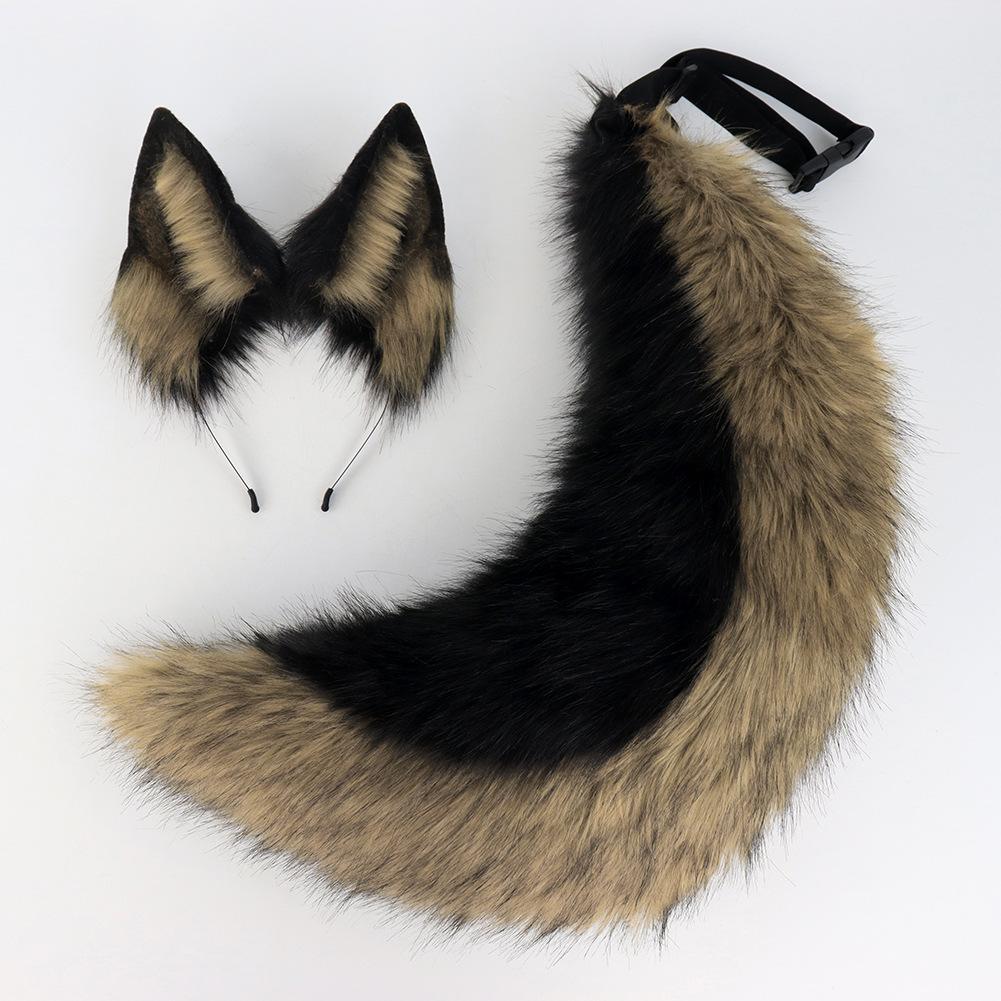 2Pcs/set Animal Fursuit Ears Tail Halloween Party Cosplay Headwear Plush Beast Wolf Tails Fox Ears Hair Band Furry Dog COS Tail