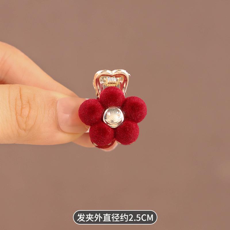Red Rose Flower Small Hair Claw Rhinestone Rose Flower Grab Clip Fairy Hair Clips Woman Forehead Broken Hair Bangs Clip Headwear