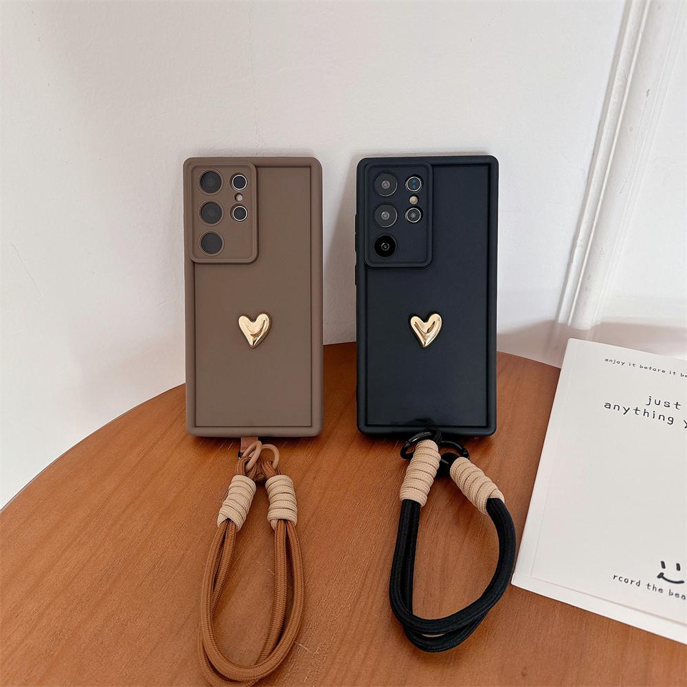 3D Gull Hjerte Kjærlighet Håndleddsstropp Deksel For Samsung Galaxy S25 Ultra S23 S22 Plus S24 S21 FE Note 20 A56 A55 A36 A35 A26 A16 A15 5G