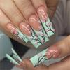24pcs Long Square Press On Nail False Nail Floral Designs Acrylic Stick On Nail Set For Parties And Daily Wear
