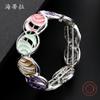 Color painting oil round striped hollow bracelet, fashionable and versatile women's high-end elastic bracelet