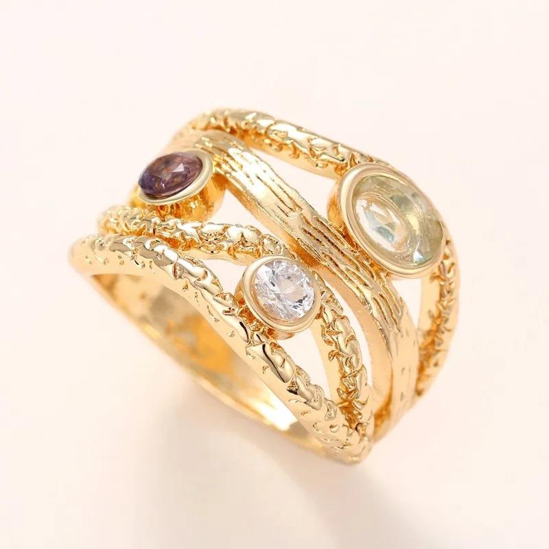 1pc Synthetic Zircon Ring, Gradient Color, Geometric Multi-layer Lines, Exquisite Luxurious and Fashionable Ring