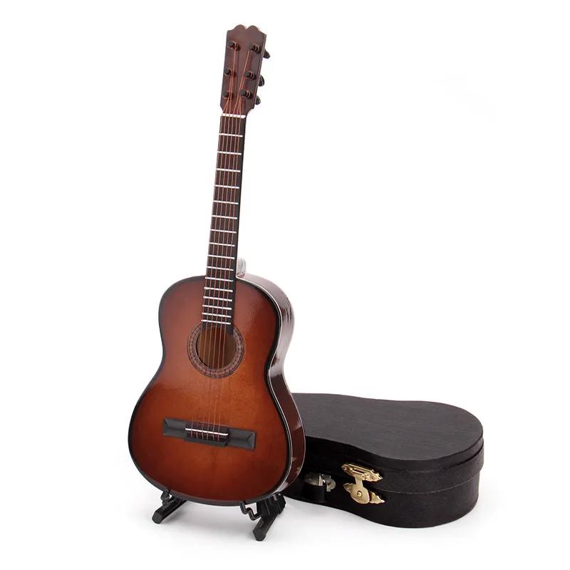 10CM Mini Folk classical guitar model Wooden Mini Guitar Model Musical Instrument Decoration Gift For Bedroom Living Room