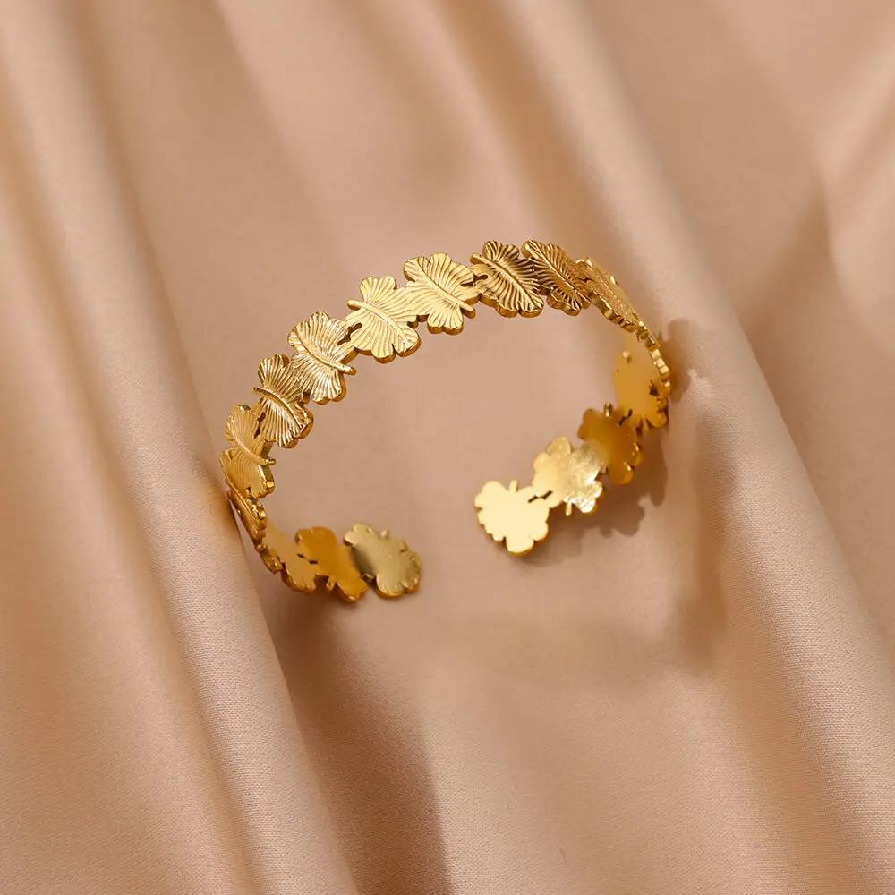 Exquisite klassische Beulenmuster-Öffnungsarmbänder für Frauen, Manschettenarmband, Goldfarbe, Edelstahl, Handornament, Geschenk