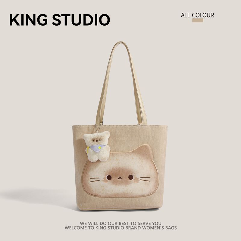 

Cute Kitten Toast Tote Bag Women 2025 New Cartoon Funny Backpack Large Capacity Commuter Shoulder Bag Toast