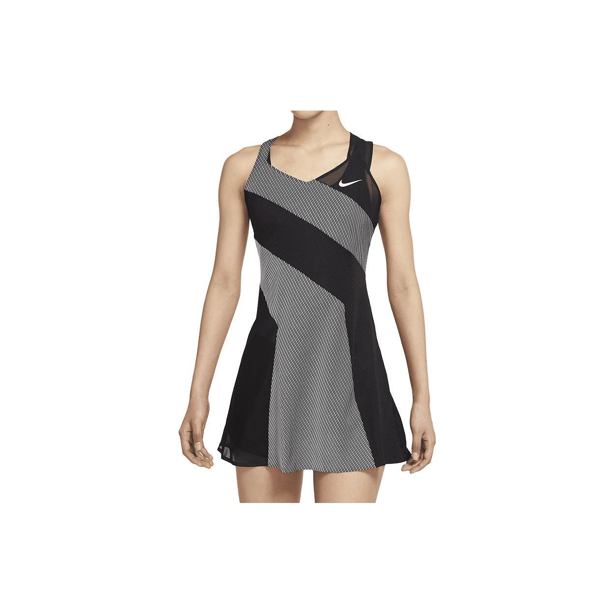 

Nike X Naomi Osaka Collaboration Tennis Match Sports Casual V-Neck Striped Midi Fitted Sleeveless Dress Women dresses Black White DJ4157-010 L