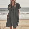 BITCED Fashion Summer Spring POLO Neck Short Sleeve Solid Color Print Casual Dresses