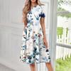 Women's Casual Fashion Round Neck Short Sleeve Print Midi Dress