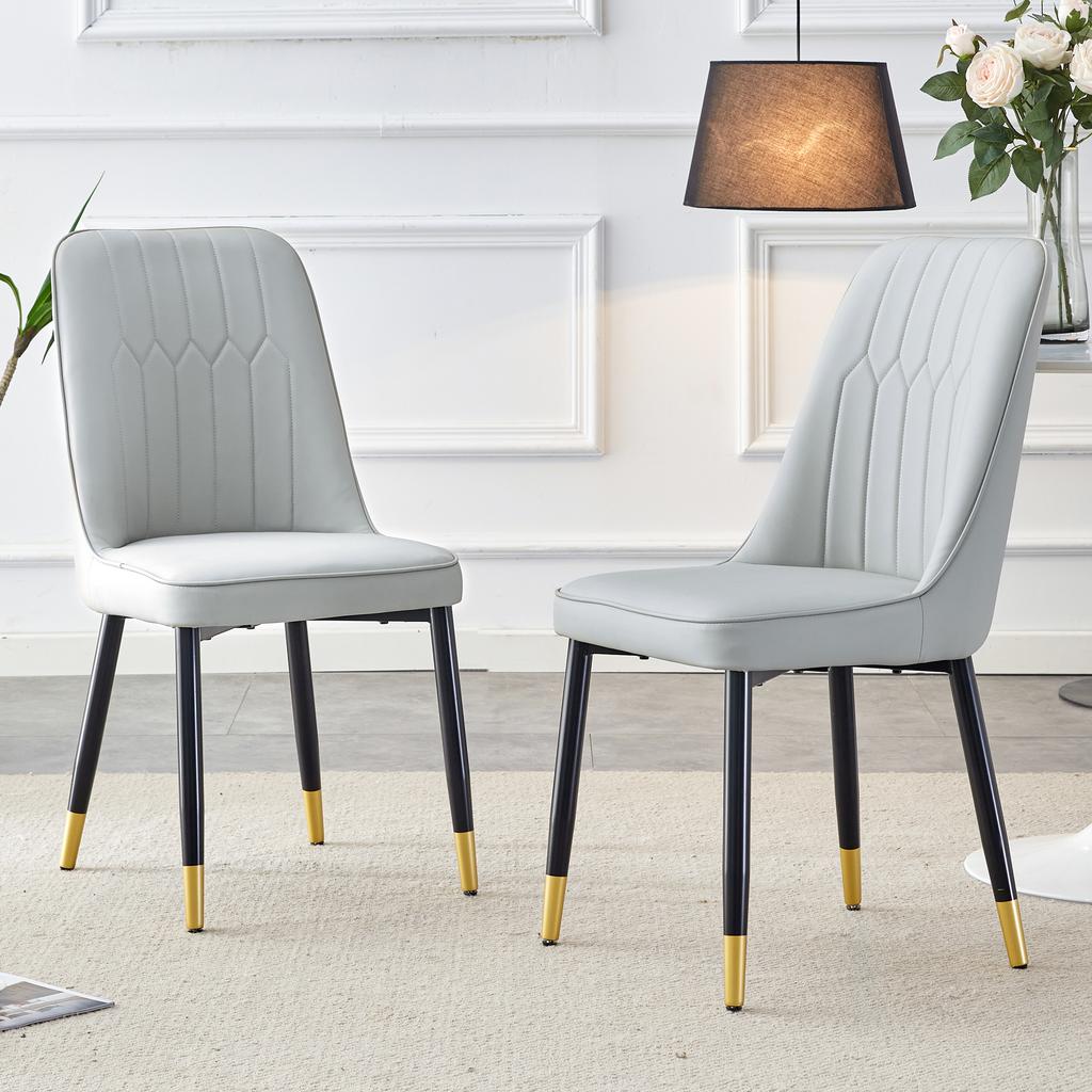 2-Piece Set, Light Gray Dining Chair with PU Leather Back Cushion and Black Metal Legs, Suitable for Scenes Such As Dining Room, Kitchen and Bedroom.