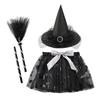 3Pcs/set Pointy Hat Kids Witch Dress Set Wizard Halloween Cosplay Costumes  Girls
