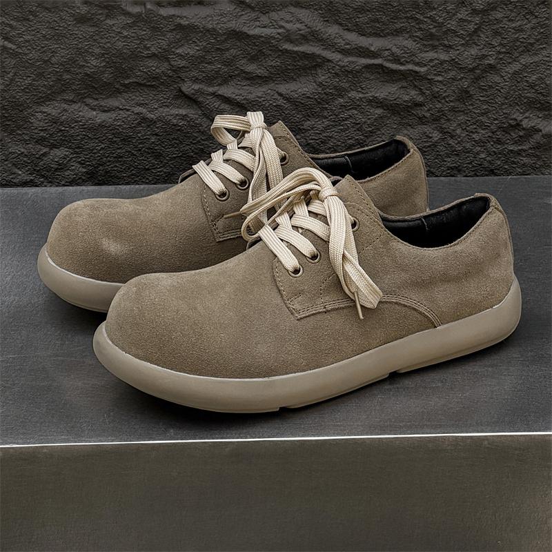 Fashion Men's Suede Casual Shoes Round - Toe  Lace- Up Comfortable Outdoor Work Shoe Retro Trend Insole Height -Increasing Walking Shoes