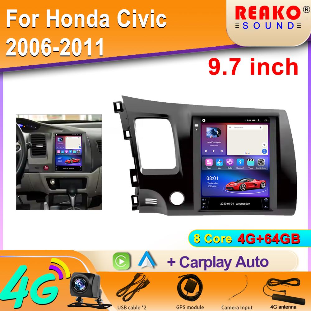 Android Carplay For Honda Civic 2006-2011 9.7 Inch Tesla Style Android Car Multimedia Player 4G Wifi Navigation Touch Display