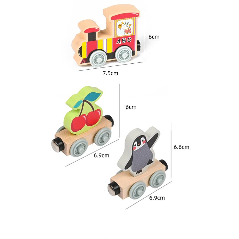 Magnetic Wooden Small Train Toys Children Puzzle Magnetic Building Assembling Blocks Baby Transportation Animal Fruit Train Toys