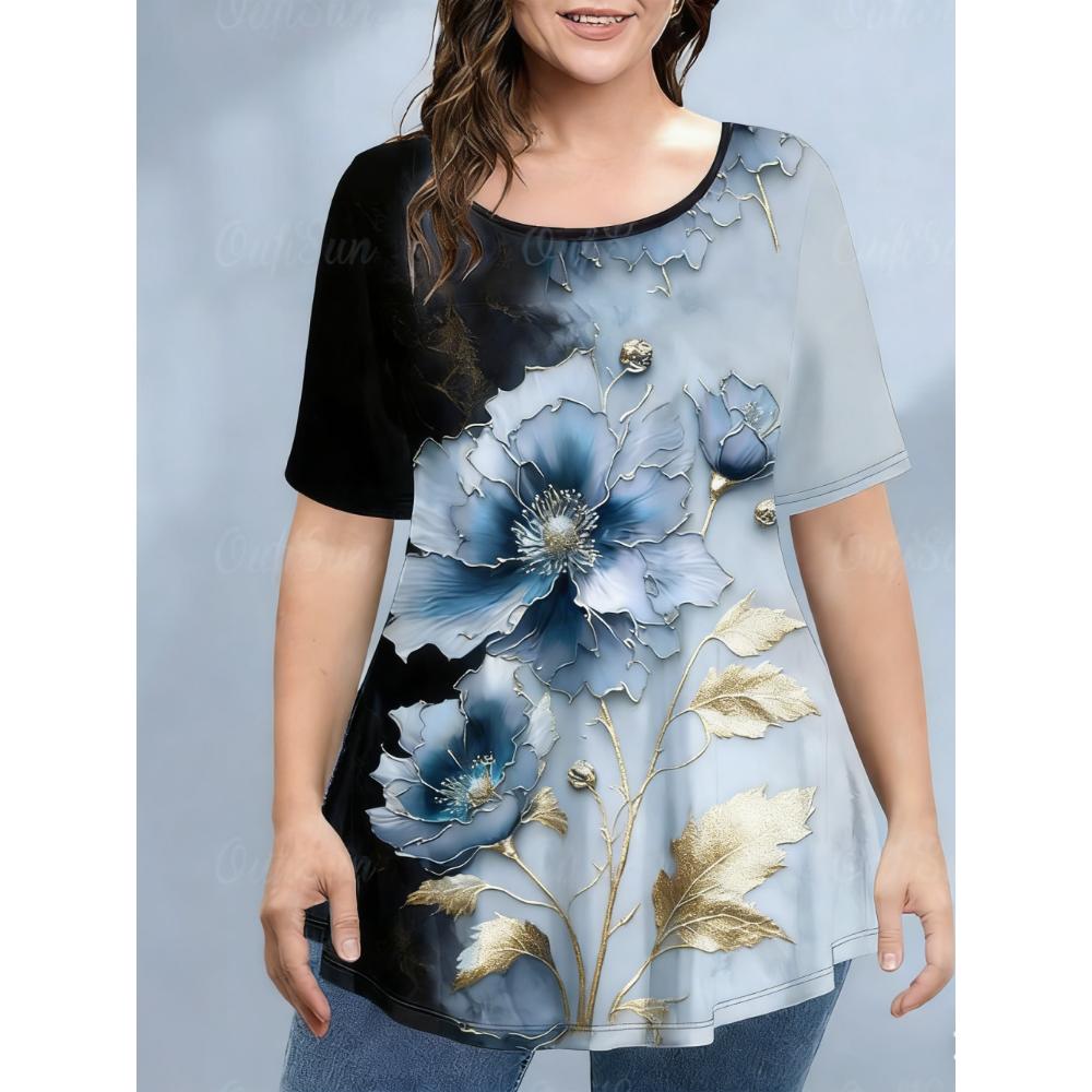 Ladies Summer Printed Large Loose Casual T-shirt Fashionable Comfortable Soft Breathable Short Sleeved T-shirt