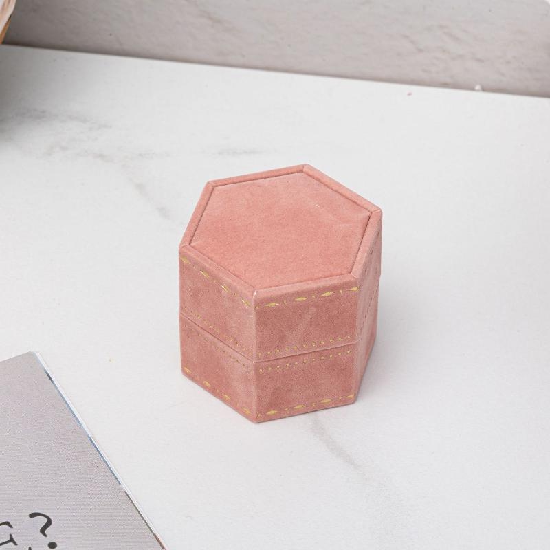 Luxury Soft Hexagon Velvet Vintage Single Ring Box Empty Jewelry Holder for Engagement Wedding Proposal Gift