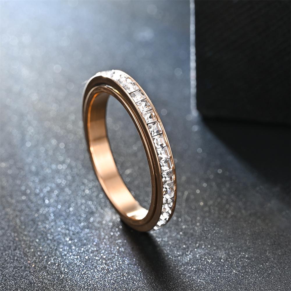 Fashionable Stainless Steel Rotatable Ring with Small Square Diamond Niche Decompression Design - Trendy Accessory