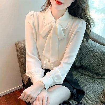 Spring Autumn New Fashion Doll Collar Long Sleeve Solid Color Blouses Women's Clothing Bow Ruffles Button Loose All-match Shirts