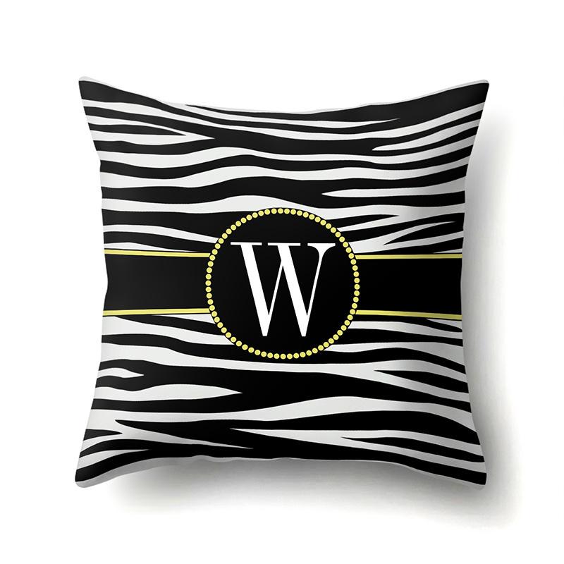 Polyester Pillowcase Zebra Pattern Printing Home Decoration Pillowcase 26 English Letter Cushion Cover Black and White