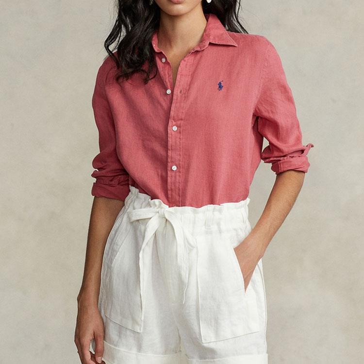 Polo Ralph Lauren SS22 Solid Color Logo Embroidered Single-Breasted Long Sleeve Shirt Women Shirts WMPOSHTNDO20226-600