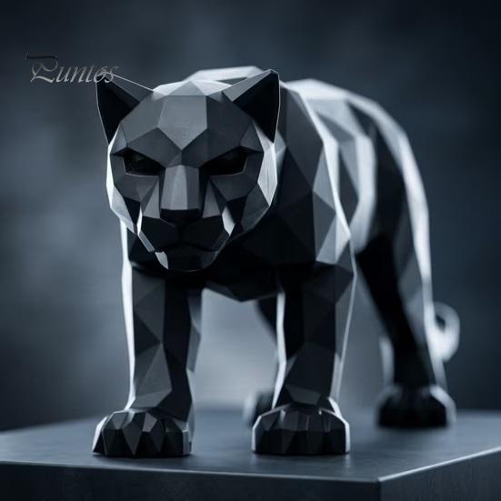 Декор для роскошной гостиной 3D-печатная низкополигональная статуэтка пантеры, геометрическая черная фигурка, современный уникальный подарок на новоселье, настольная арт-скульптура для