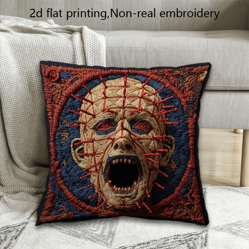 Vikama Embroidery-Style Horror Movie Cushion Cover Gothic Horror Style Living Room Sofa Cushion Cover Home Decor