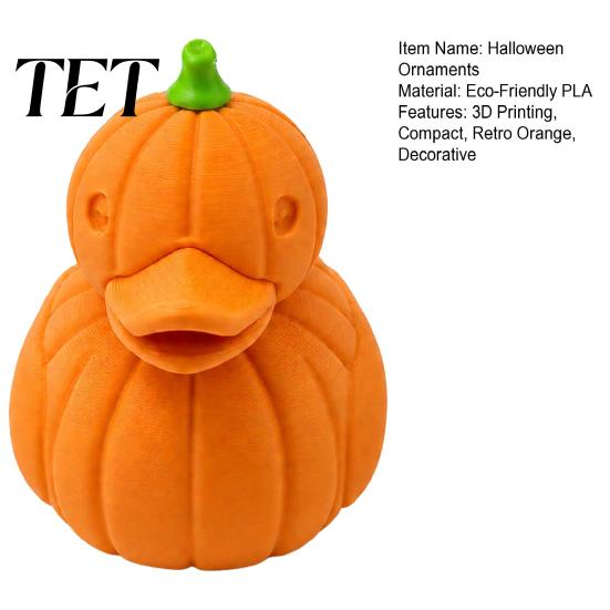 Orange Retro Heimdekoration Halloween Kürbis Ente Figur, 3D Gedruckte Niedliche Herbst Saisonale Raumdeko Statue, Herbst Erntedankfest Schreibtisch Ornament,