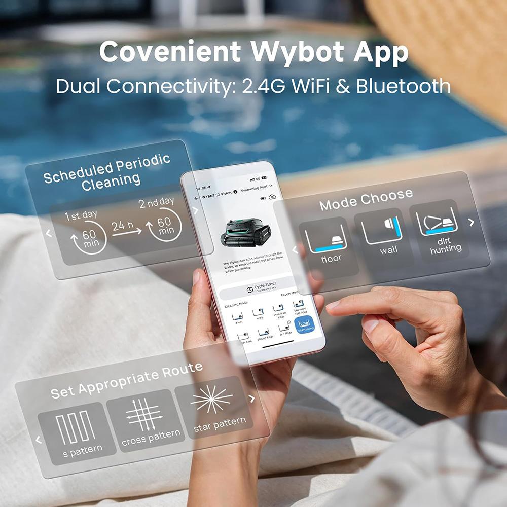 WYBOT S2 Vision Cordless Robotic Pool Cleaner, AI Learning with Vision Camera Navigation, 8-in-1 Cleaning Modes & 6 Path Plans