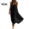 Sleeveless V-neck Dress Women's Spaghetti Strap Beach Sundress, Summer V Loose Fit Neck Cami Dress, Flowy Vacation Long Women