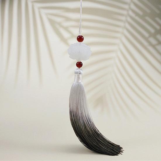 Tassel Pendant with Lanyard Gradient No Shedding Fade-resistant Anti-Lost DIY Double-sided Lotus Han Chinese Clothing Tassel Ear for Fan