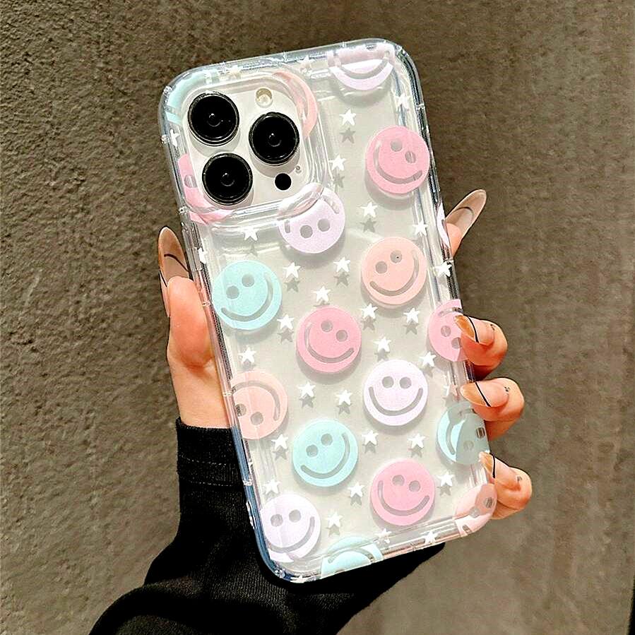 Smiling Face White Star Pattern Phone Case for  Mi 11 Lite 14 13 12 13T 12T Poco X6 X5 X3 F5 Pro Air Cushion Clear Cover