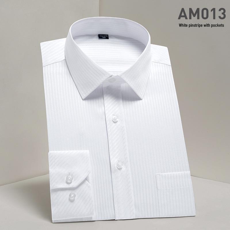 2025 Spring/Summer Men's Iron-Free White Long Sleeve Business Casual Shirt - Plus Size Available