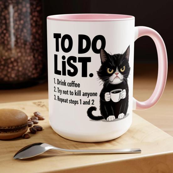 Cat To-Do List Coffee Mug Ceramic Tea Cup with Humorous Checklist