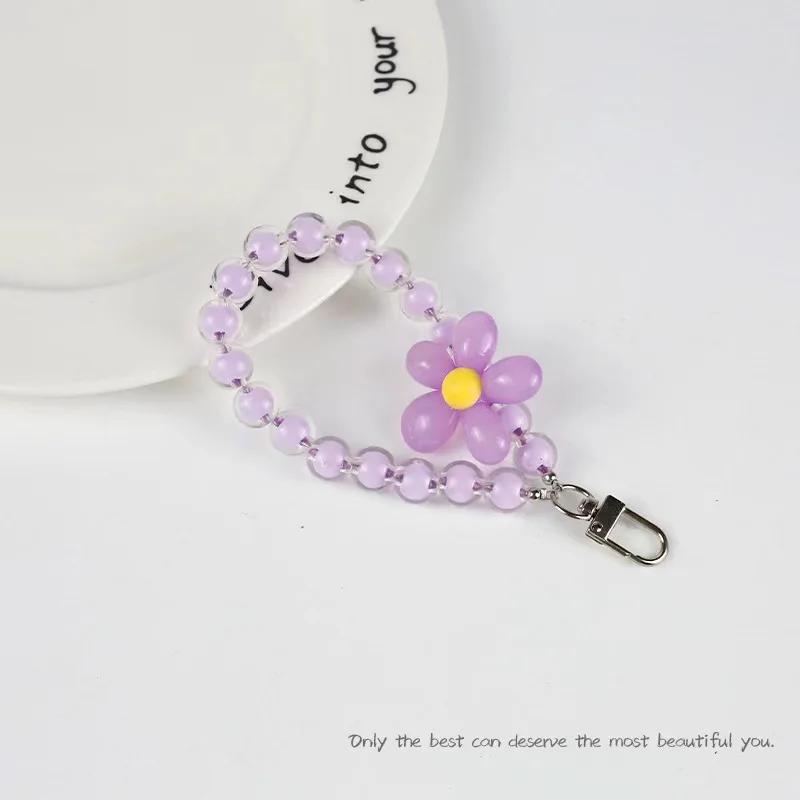 Colorful Beaded Phone Lanyard, Japanese and Korean InS-style Handcrafted Beaded Flower Phone Chain Wrist Strap