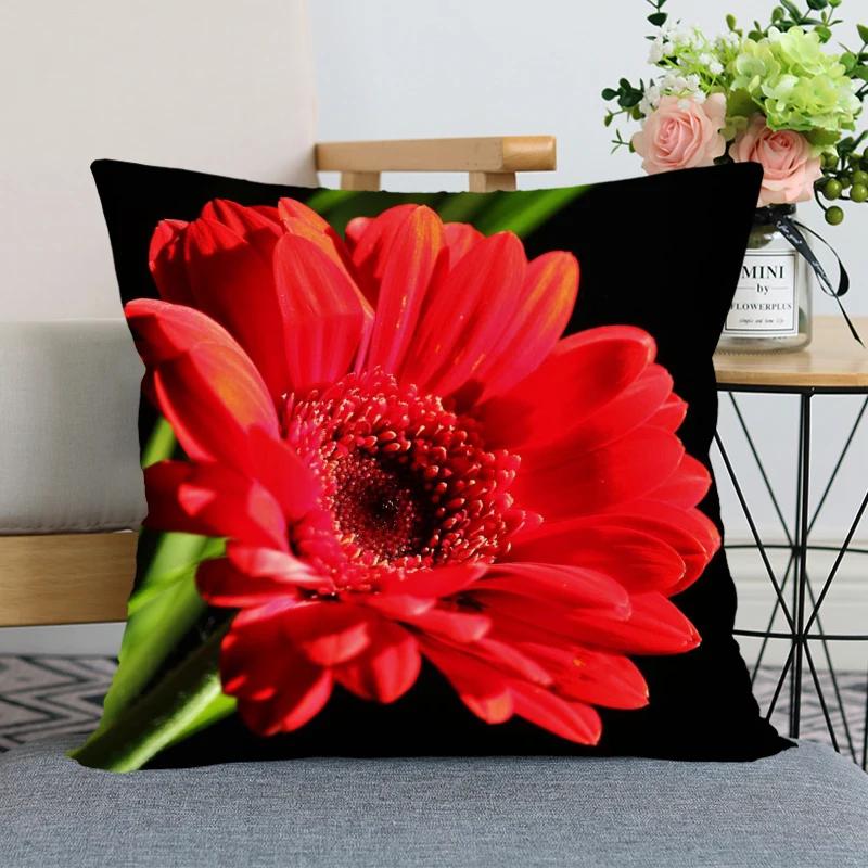 Neuankunft Gerbera Blumenkissenbezug Schlafzimmer Home Office Dekorative Kissenhülle Quadratisch Reißverschluss Kissenbezüge Satin Weich Kein Ausbleichen