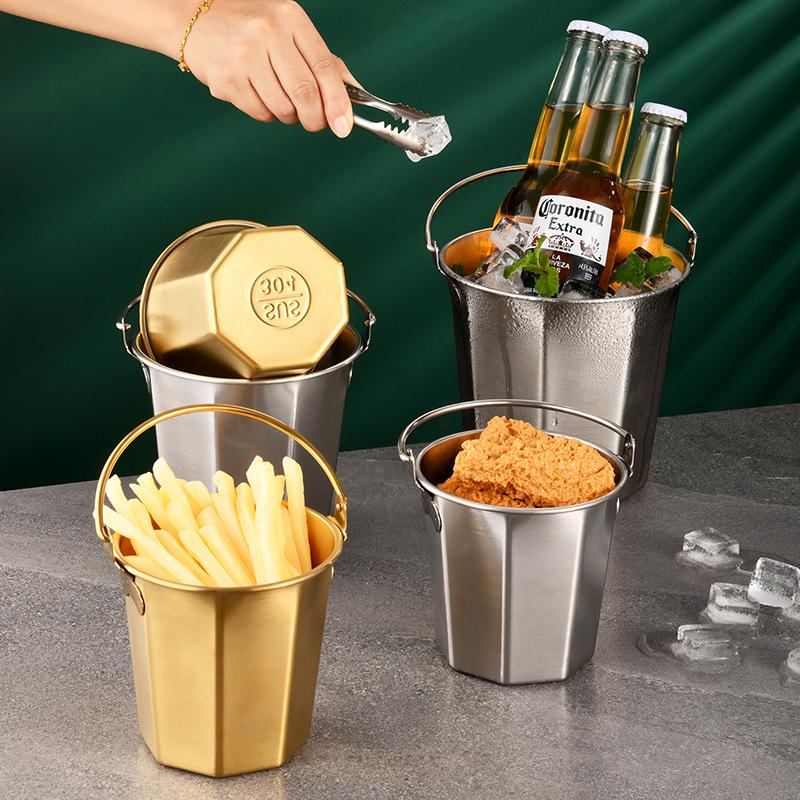 304 Stainless Steel Mini Ice Bucket Bar KTV Snack Bucket French Fry Bucket Household Kitchen Storage