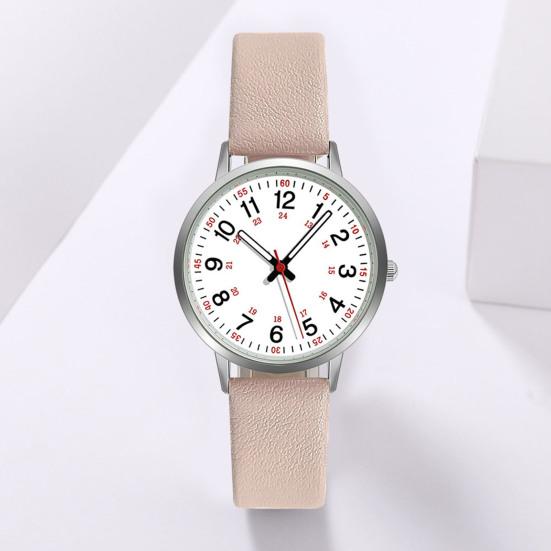 Luminous Digital Watch with Soft Faux Leather Strap 24 Hours Time Round Dial Quartz Women Fashion Wrist Watch