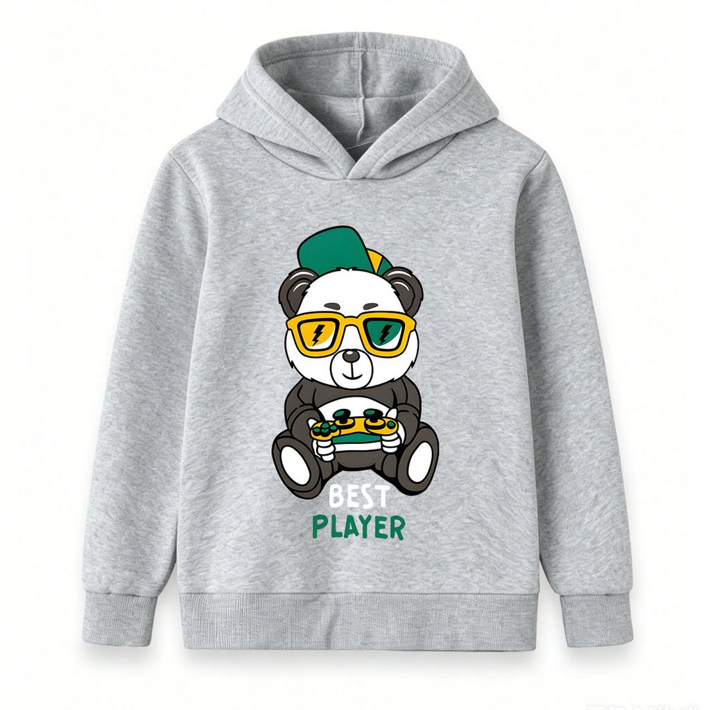 Kids Boys Girls Pullover Hoodie, Cool Gaming Panda Best Player Print Casual Long Sleeve Hooded Sweatshirt for Little Game Lovers Daily Wear Outdoor