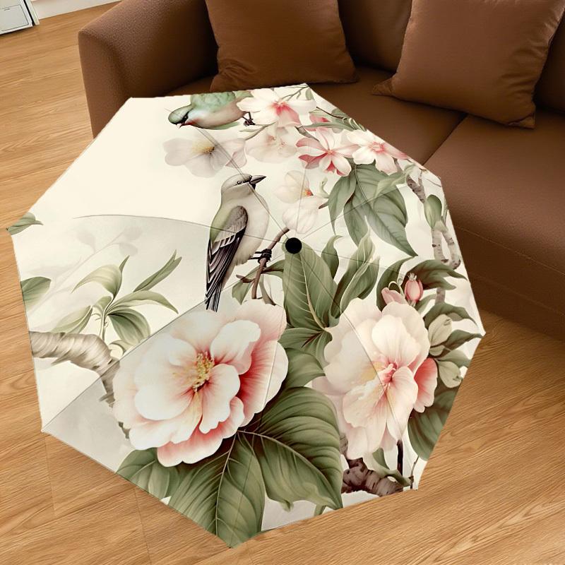 1PC Birds Flowers Umbrella-8-Rib Reinforced Portable Folding Travel Suitable for All Seasons Outdoor Daily Use-Z0458