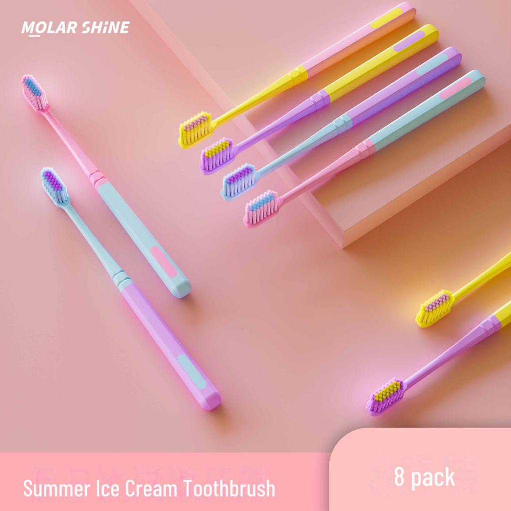 [Premium Selection] 8-Pack Soft Bristle Couple Toothbrushes for Adults - Summer Ice Cream Design