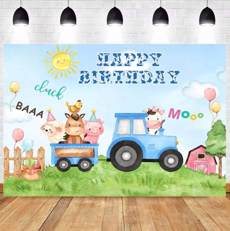 Farm Animal Theme Banner Background with Customizable Text for Children's Birthday Party Baby Shower Decoration Background Props