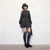 Petite figurbetontes langes Kleid mit Taillengürtel und langen Ärmeln für Damen