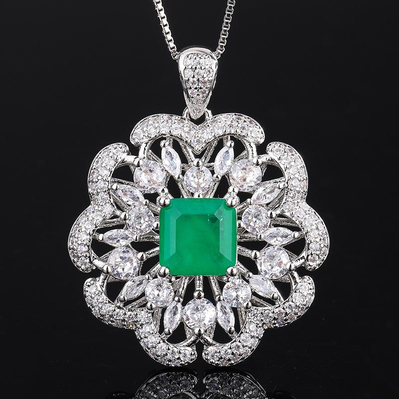 Emerald Wristband Bracelet Red Corundum Gemstone Layered Petal Wrist Chain Jewelry Set Paraiba Necklace