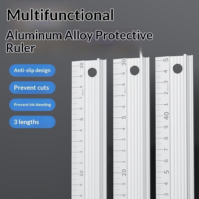 Aluminum Alloy Protective Ruler Anti Slip Design Cut Resistant Edge No Ink Bleed For School Office Drawing Crafting Measuring