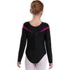 Girls Long Sleeve V Neckline Dance Leotards Shiny Rhinestone Decorated Contrast Color Slim Fit Unitard