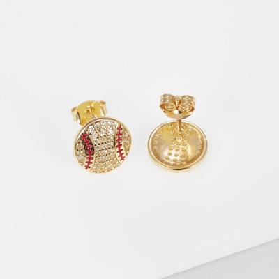 Mens Full Zircon Round Cut Gold Plated Earring 925 Silver Baseball Stud Earrings