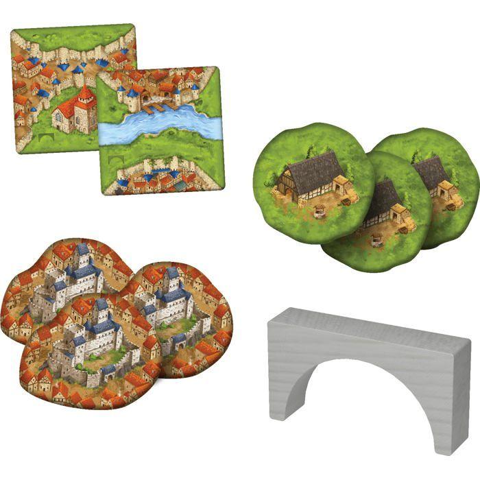 Extension Carcassonne Ponts &amp; Châteaux - Asmodee - 16 tuiles Terrain - 12 Ponts - 6 jetons Château - 6 jetons Grange