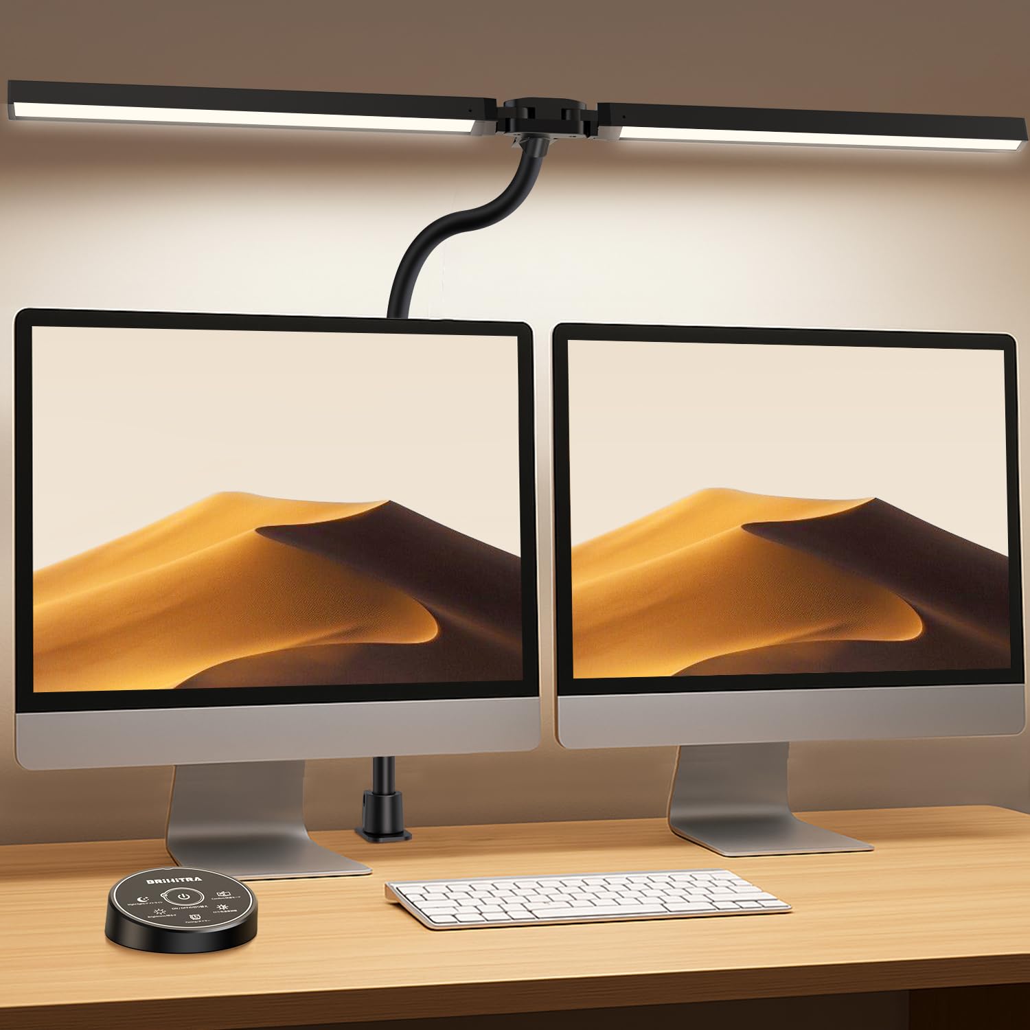 

Светодиодная настольная лампа Brihitra 24 Вт [Беспроводной пульт управления, Двойной источник света, 2000 лк, Ширина 84 см] с 5 уровнями регулировки яркости и цвета, Зажим, Широкая